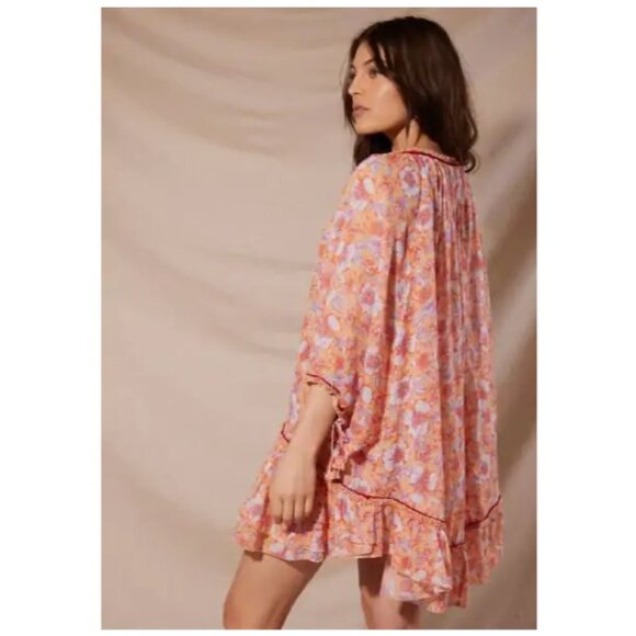 Poupette St Barth Yellow Fanciful Floral Bobo Poncho NWT Tunic/Minidress OS - Picture 3 of 16